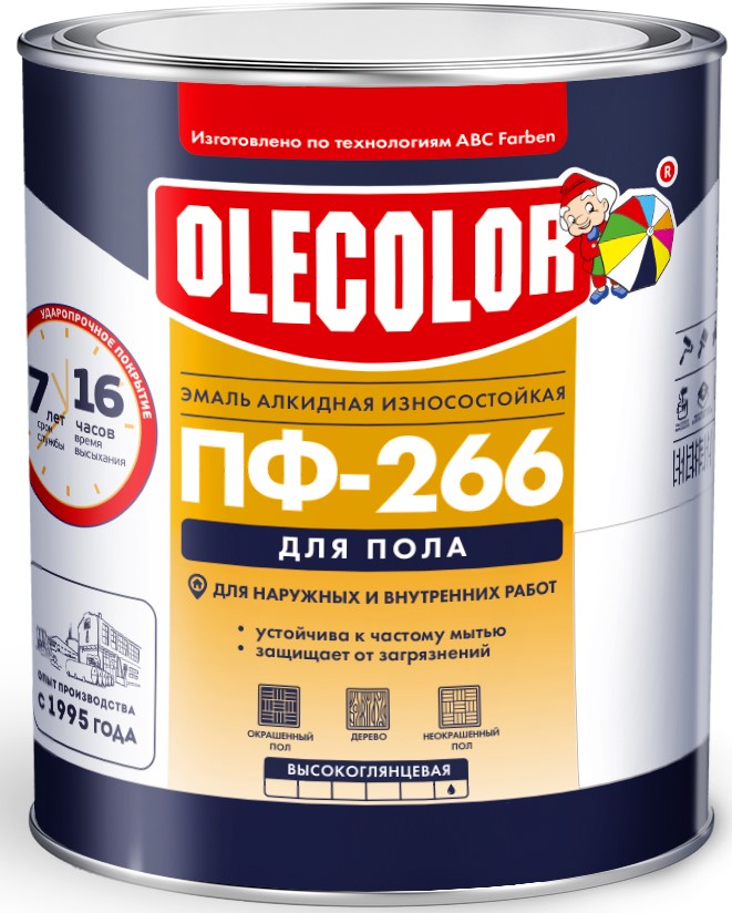 Эмаль алкидная ПФ 266 желто-коричневая OLECOLOR 0,9 кг