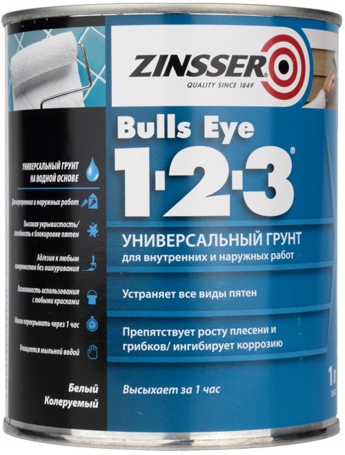Грунт ZINSSER BULLS EYE 1-2-3 пятноустроняющий 3,78л