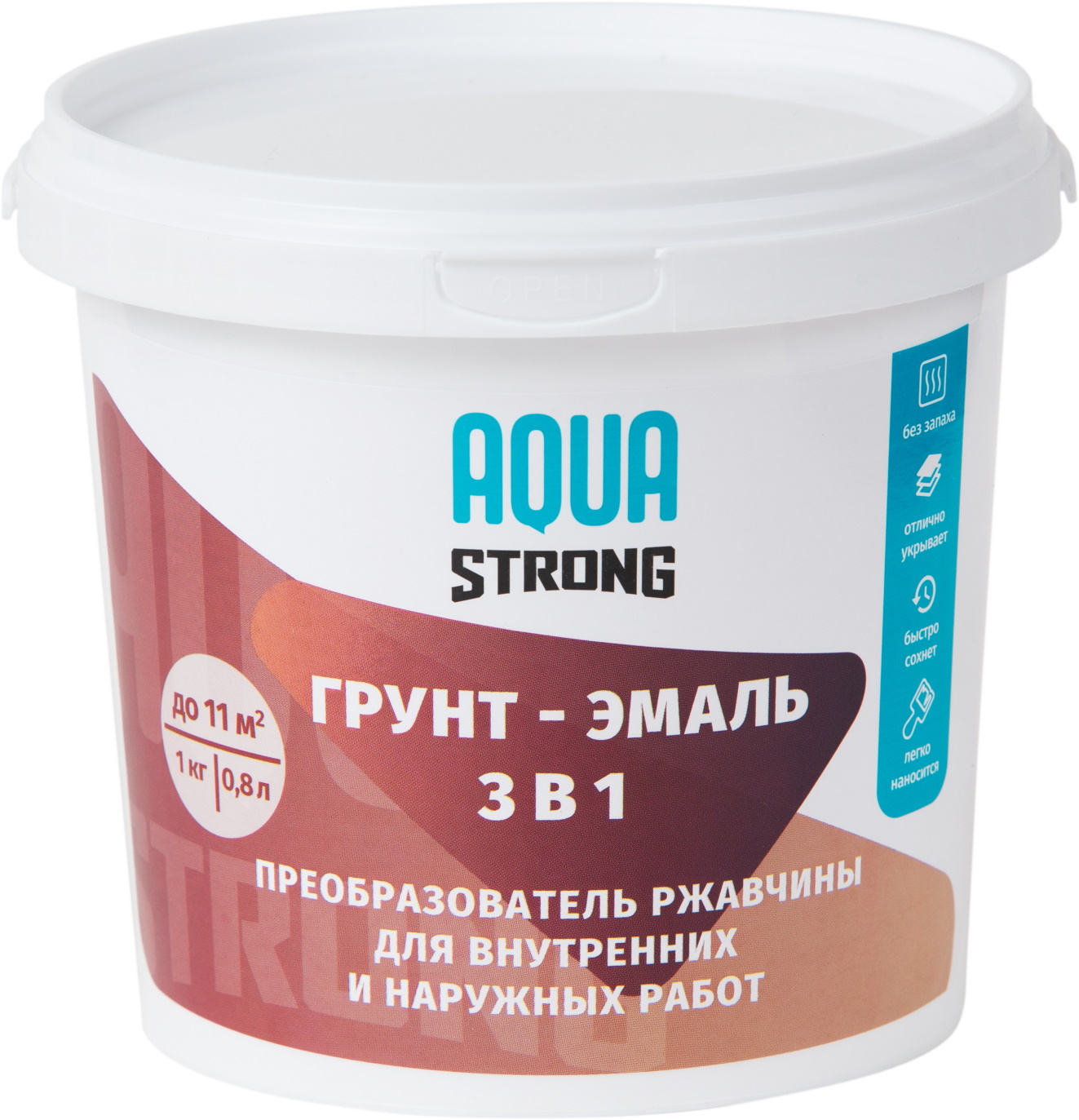Грунт-эмаль 3 в 1 преобразователь ржавчины серый AQUASTRONG 1 кг