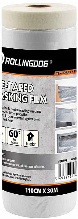 Укрывная пленка с малярной лентой ROLLINGDOG 1,1м х 30м