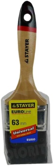 Кисть плоская STAYER UNIVERSAL-EURO, чёрная натуральная щетина, деревянная ручка, 63мм