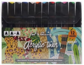 Набор акриловый маркеров двухсторонних Fat&Skinny 12 шт