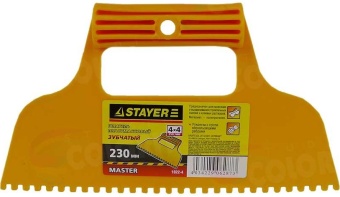 Шпатель STAYER, пластмассовый, зубчатый 4х4мм, 230мм