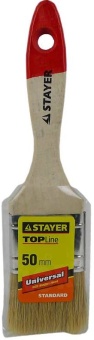 Кисть плоская STAYER UNIVERSAL-STANDARD, светлая натуральная щетина, деревянная ручка, 50мм